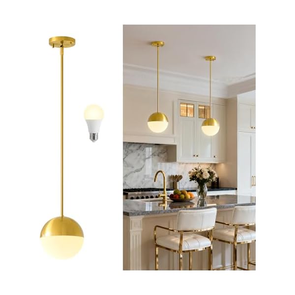 Milk Glass Pendant, Brushed Gold