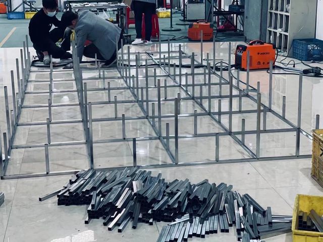 Metal frames being fabricated