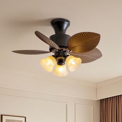 Palm-Leaf Fan with Glass Shades