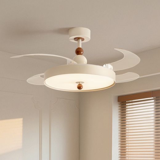 Retractable-Blade Fan Light, Cream