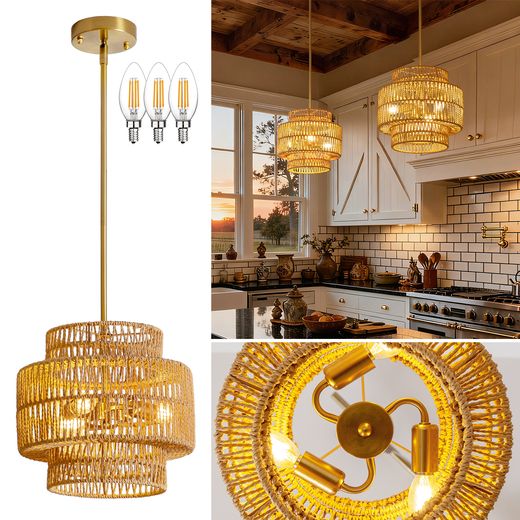 Woven Rattan-Look Pendant