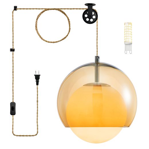 Plug-in Amber Globe Pendant